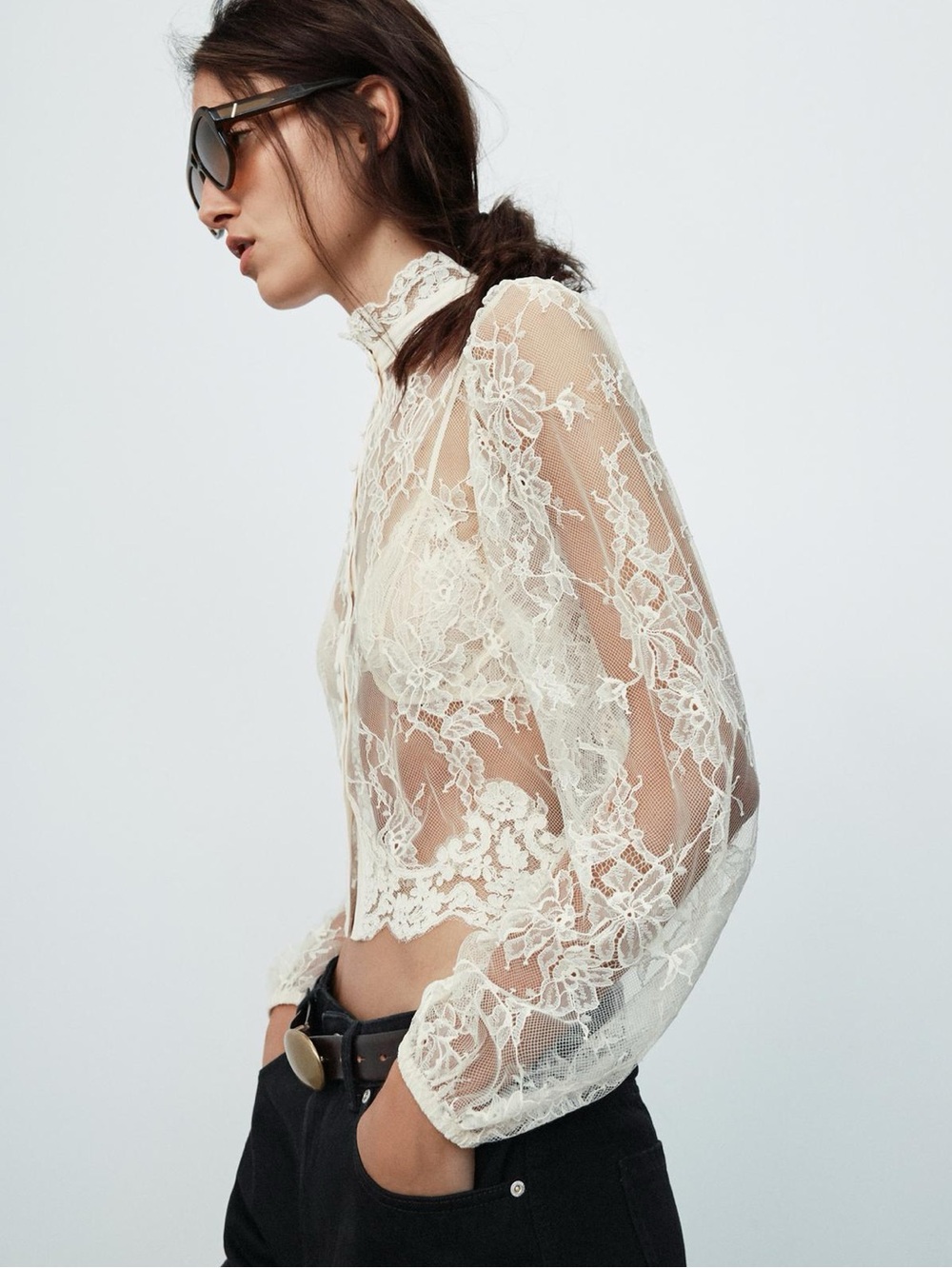 Zara LACE BUTTON-FRONT TOP - Picture 5 of 10